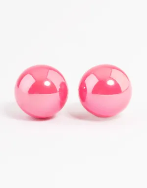 Pink Shiny Ball Stud Earrings