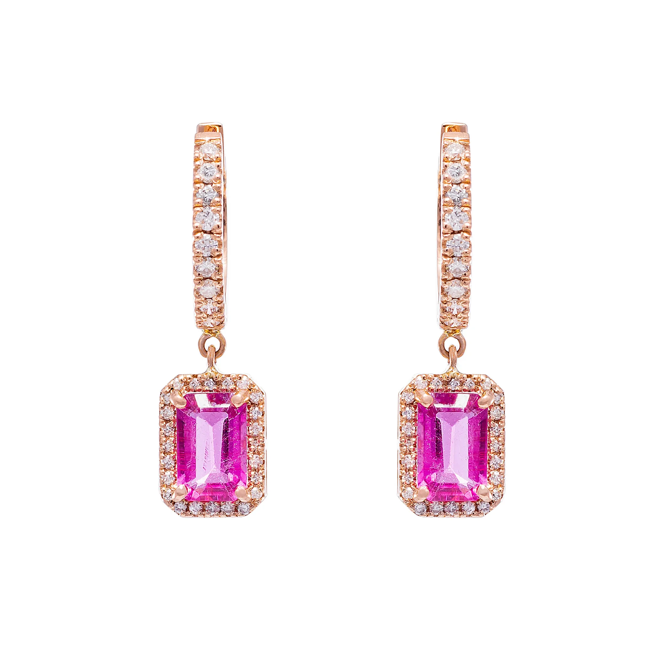 Pink Tourmaline & Diamond Huggies