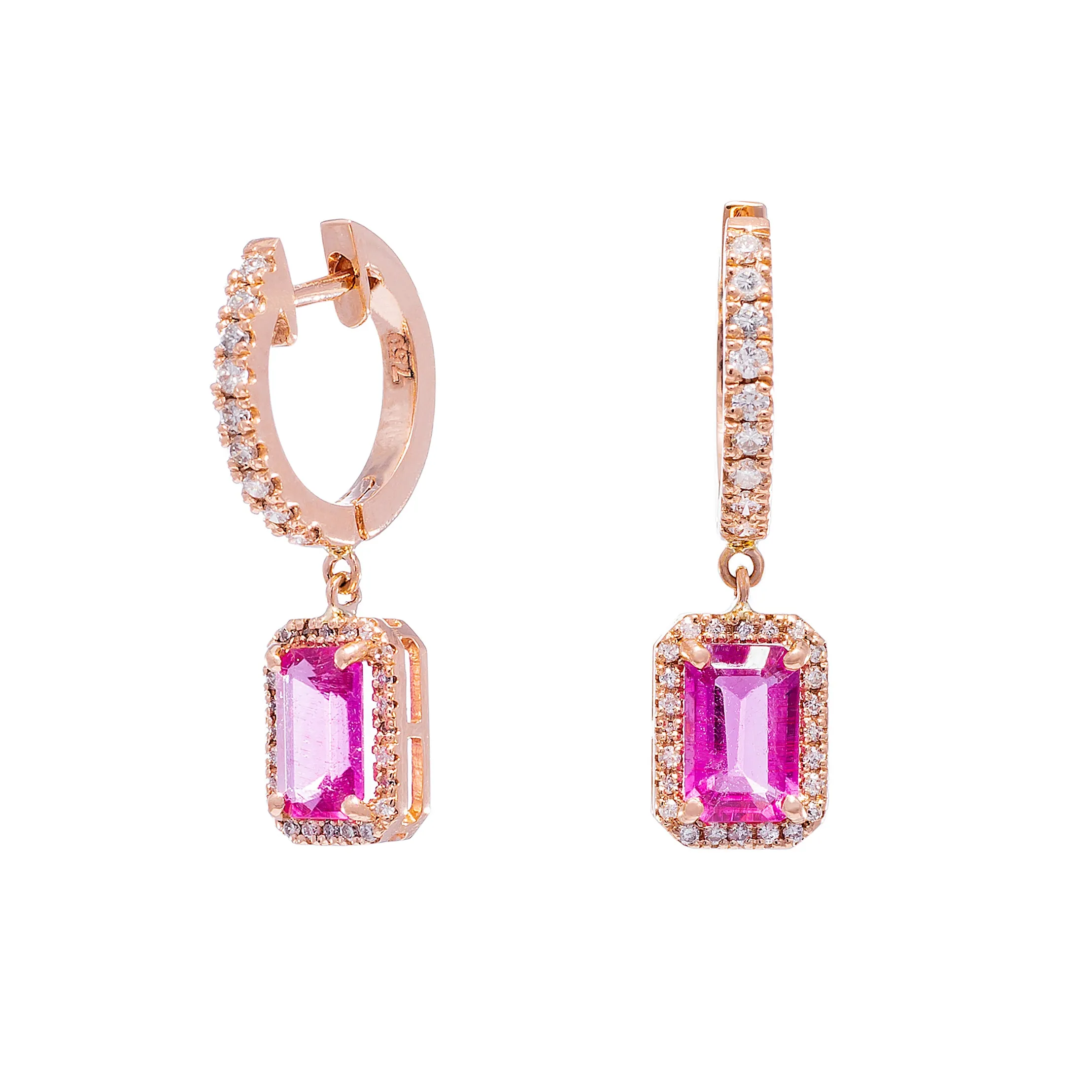 Pink Tourmaline & Diamond Huggies