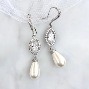 "Andiana" - Pearl and CZ Bridal Earrings - Available in Silver and Yellow Gold