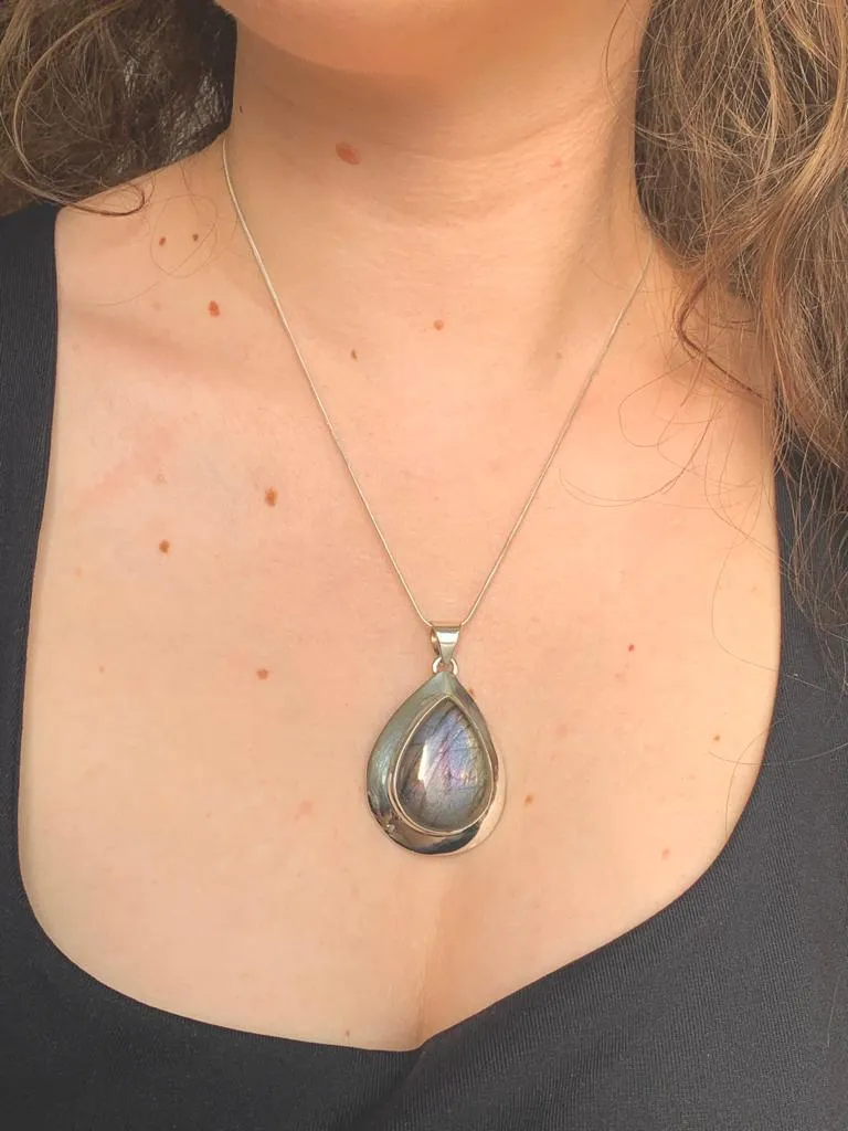 Rare Purple / Pink Labradorite Medea Pendant - Chunky Drop