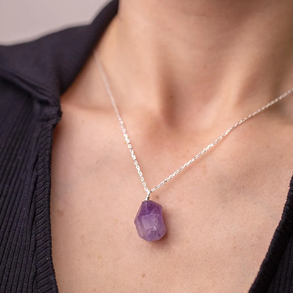 Raw Amethyst Necklace with Threaded Pendant