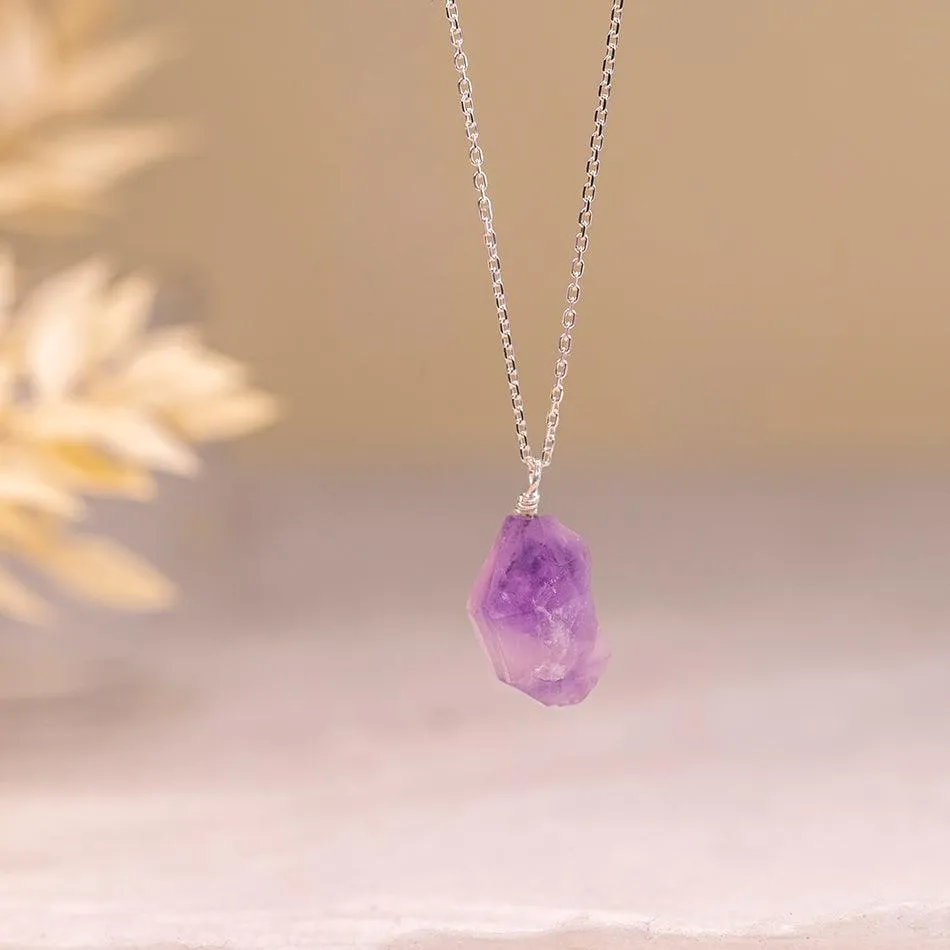 Raw Amethyst Necklace with Threaded Pendant