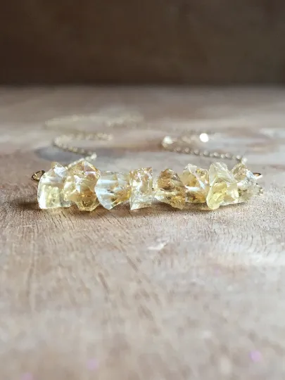 Raw Citrine Bar Necklace November Birthstone Jewelry