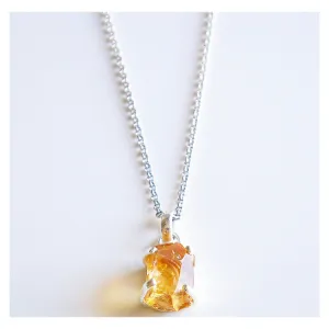 Raw Citrine Gemstone Pendant Necklace 925 Sterling Silver Birthstone Necklaces Raw Gemstones