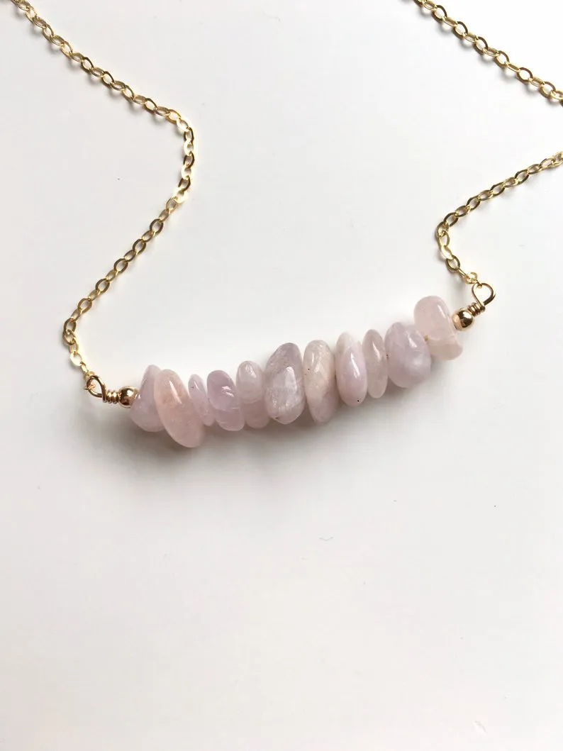 Raw Kunzite Crystal Gemstone Bar Necklace