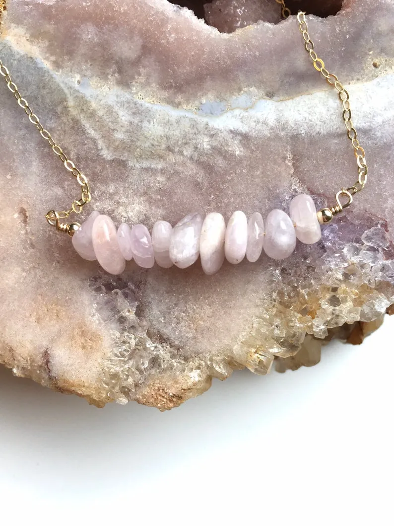 Raw Kunzite Crystal Gemstone Bar Necklace