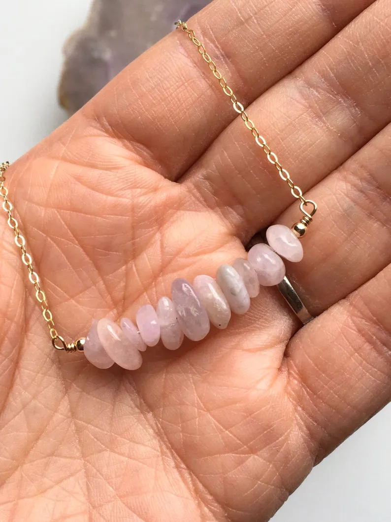 Raw Kunzite Crystal Gemstone Bar Necklace