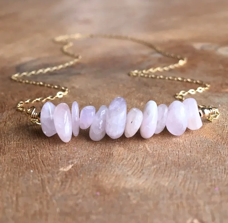 Raw Kunzite Crystal Gemstone Bar Necklace