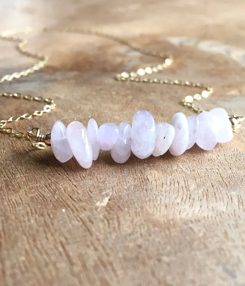 Raw Kunzite Crystal Gemstone Bar Necklace