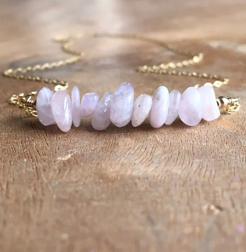 Raw Kunzite Crystal Gemstone Bar Necklace