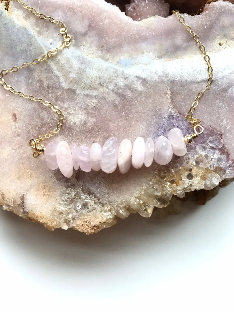 Raw Kunzite Crystal Gemstone Bar Necklace