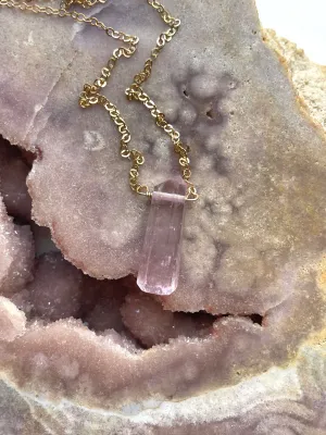 Raw Kunzite Crystal Point Pendant Necklace