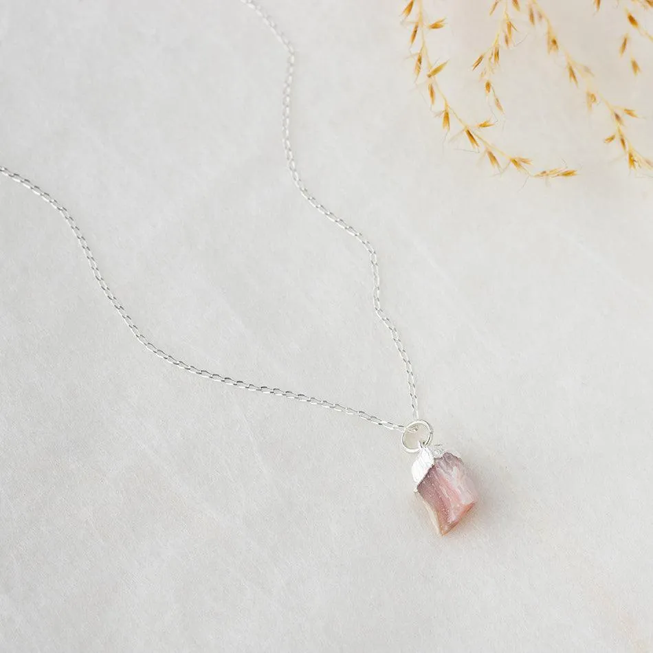 Raw Pink Opal Silver Dipped Necklace