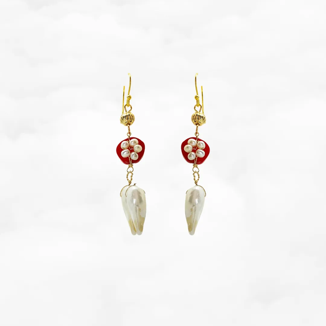 Red Coral Plum Blossom Earrings