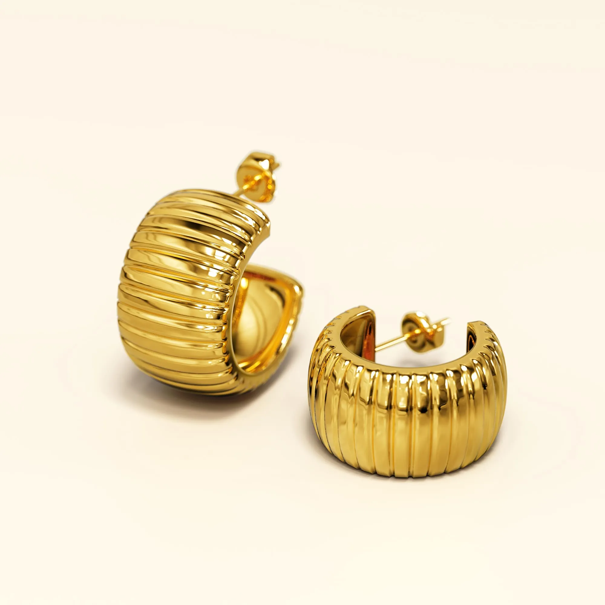 Ridged Hoop Gold layered Stud Earrings