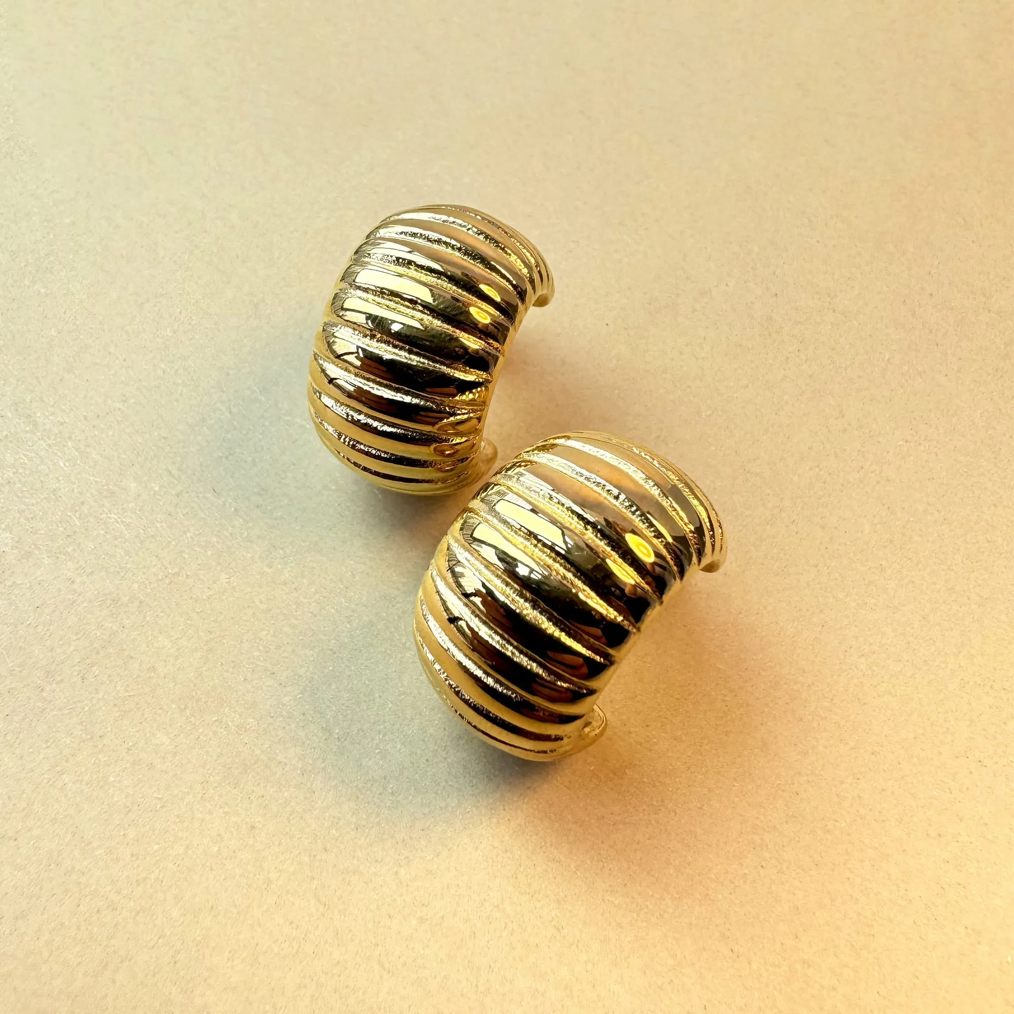 Ridged Hoop Gold layered Stud Earrings