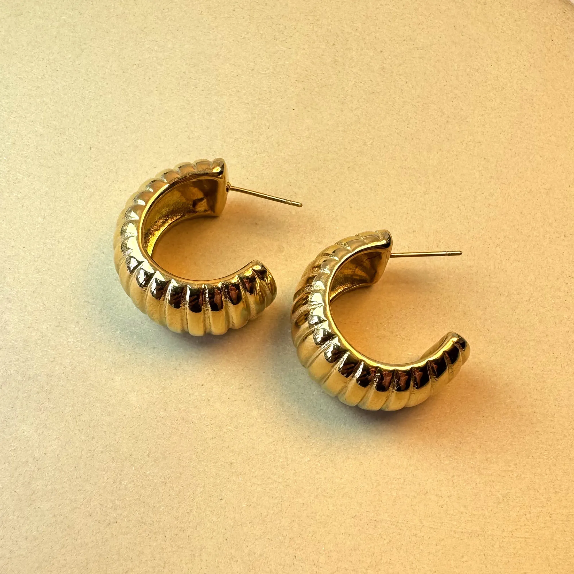 Ridged Hoop Gold layered Stud Earrings