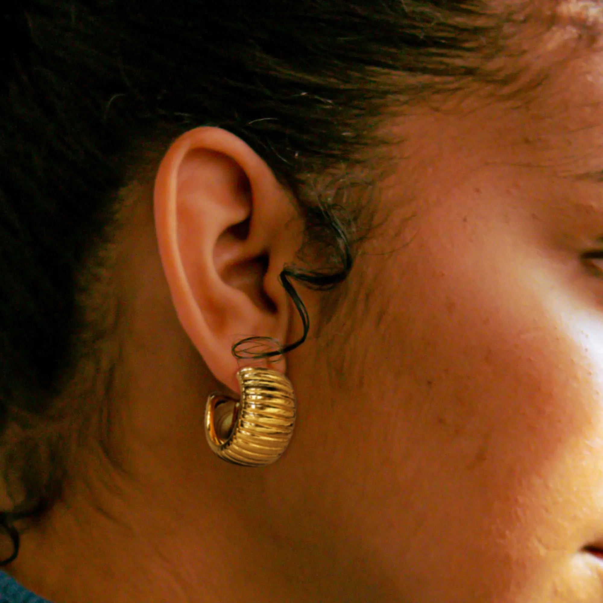 Ridged Hoop Gold layered Stud Earrings