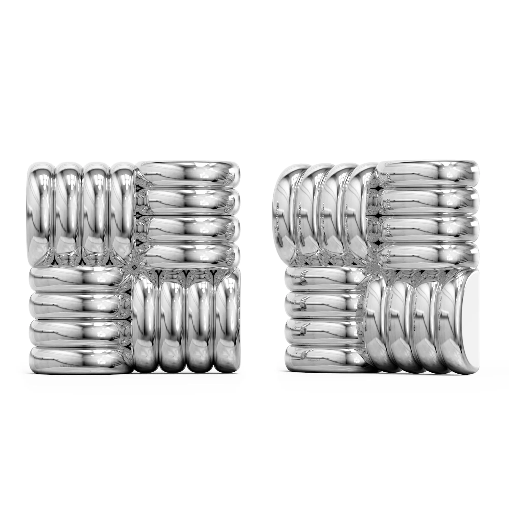 Ridged Square White Gold layered Stud Earrings