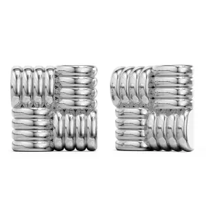 Ridged Square White Gold layered Stud Earrings