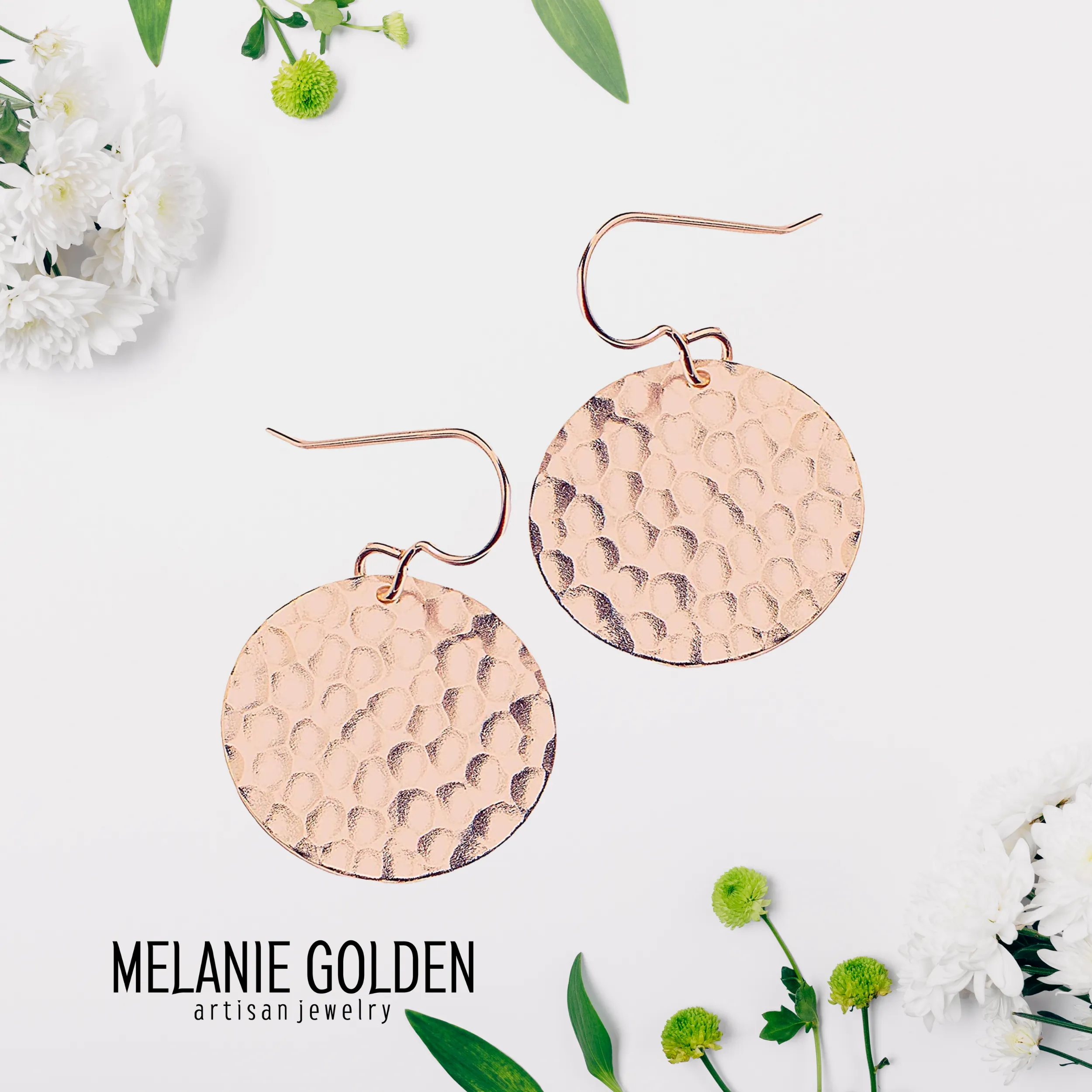 Rose Gold Hammered Disc Dangle Earrings