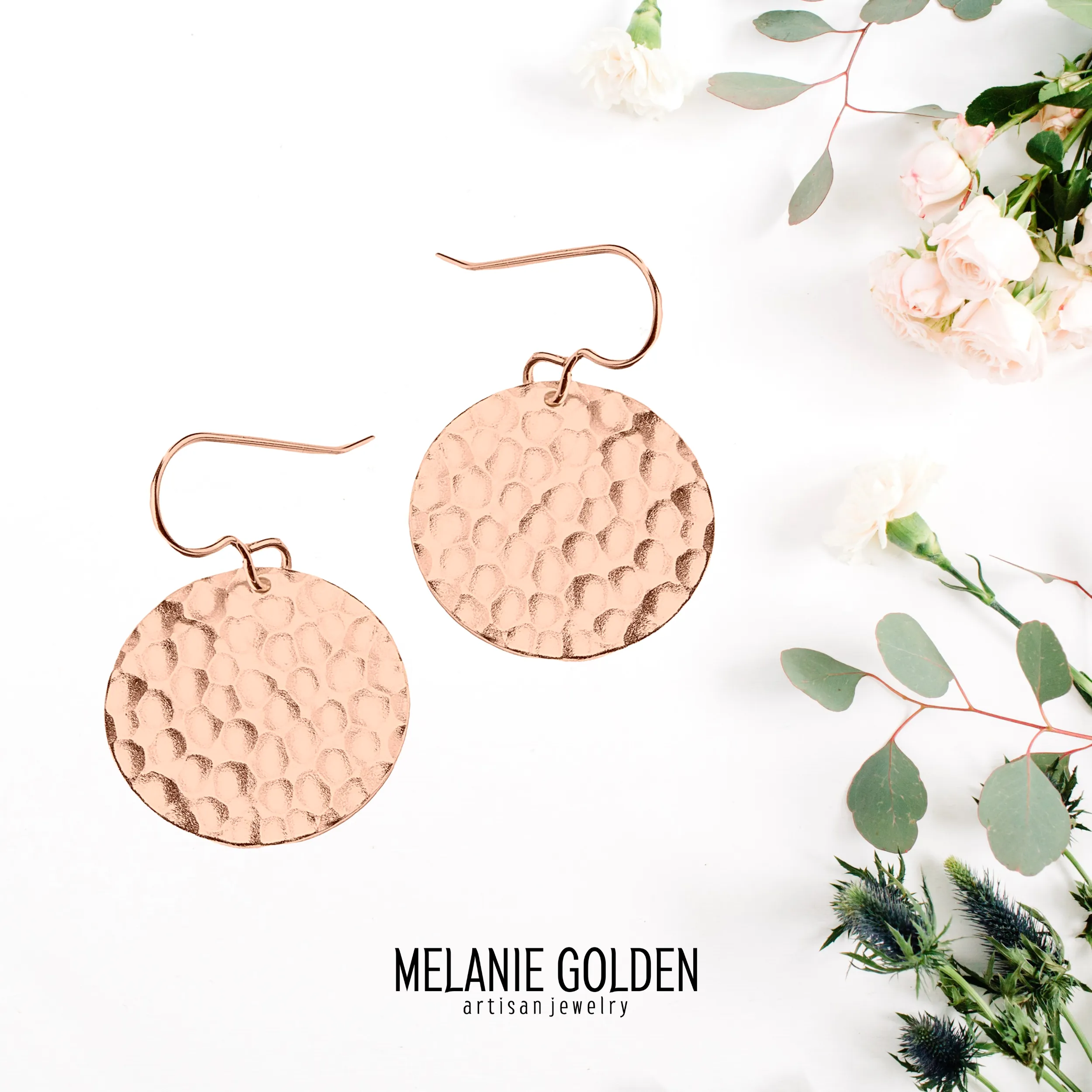 Rose Gold Hammered Disc Dangle Earrings