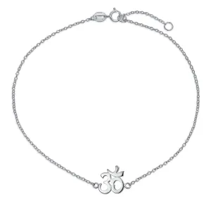 Sanskrit Aum Om Anklet Ankle Bracelet Religious Charm Silver 9-10 Inch