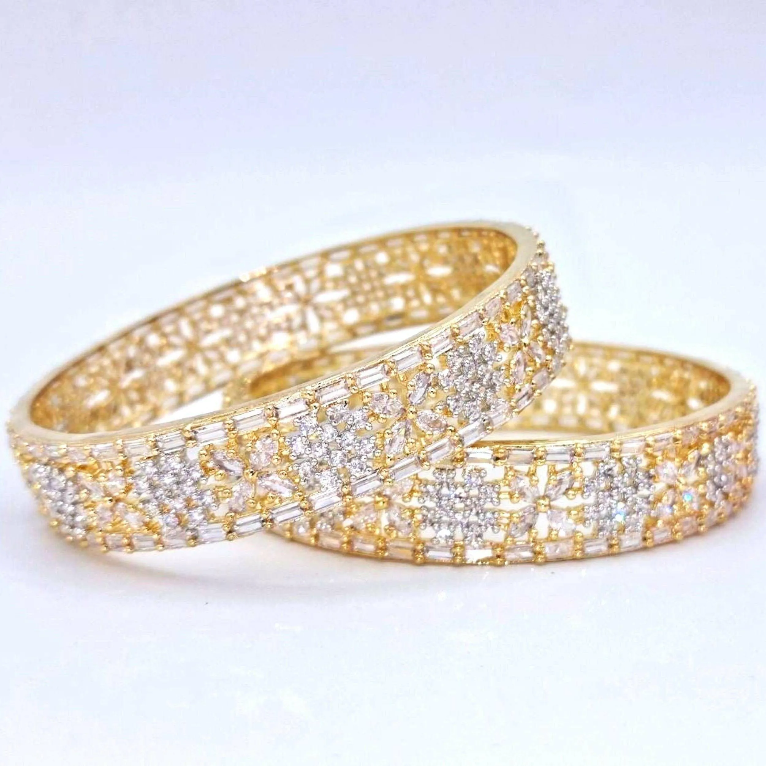 Silver Gold AD Bangle Set