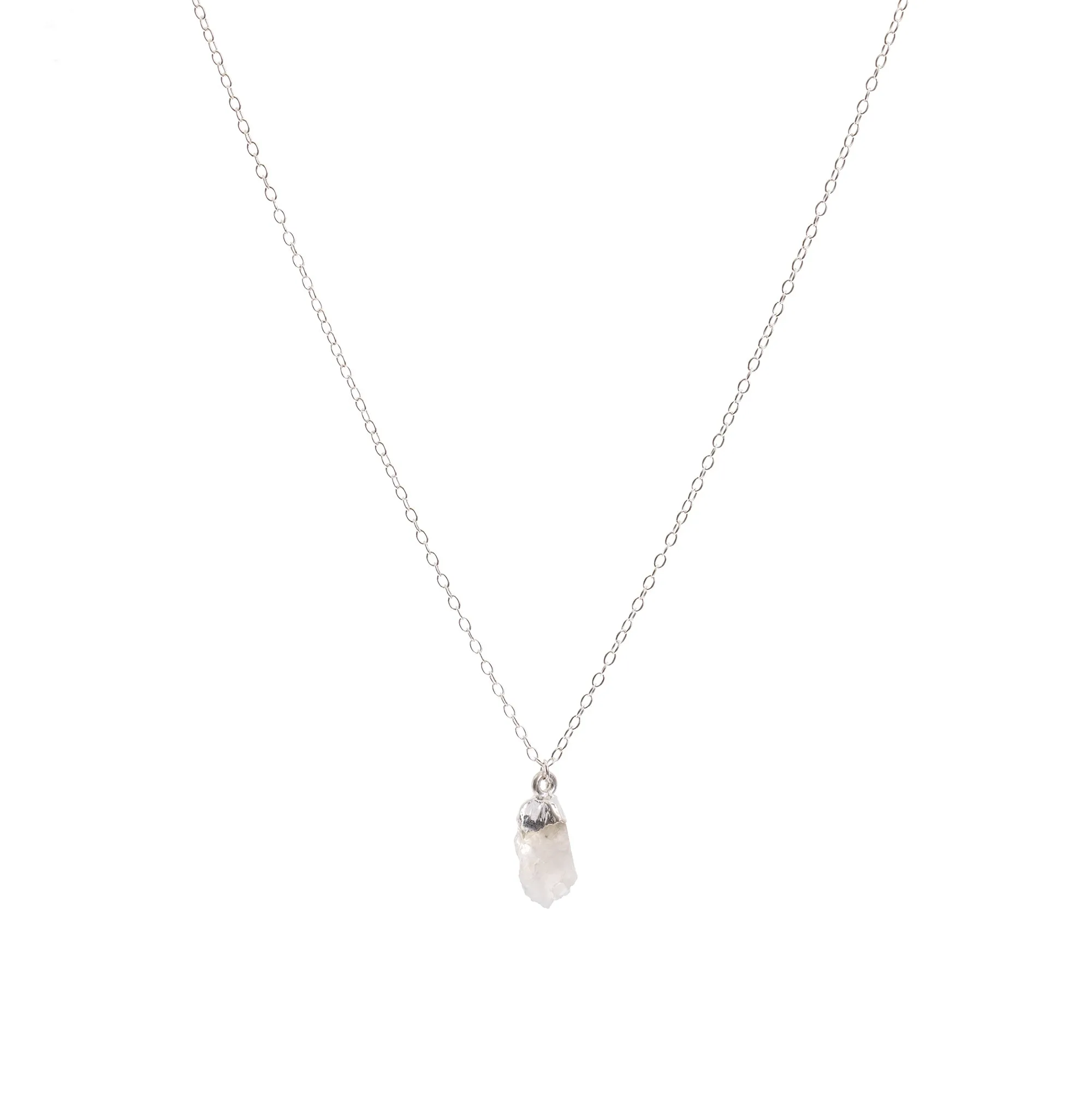 Silver Moonstone Raw Crystal Necklace