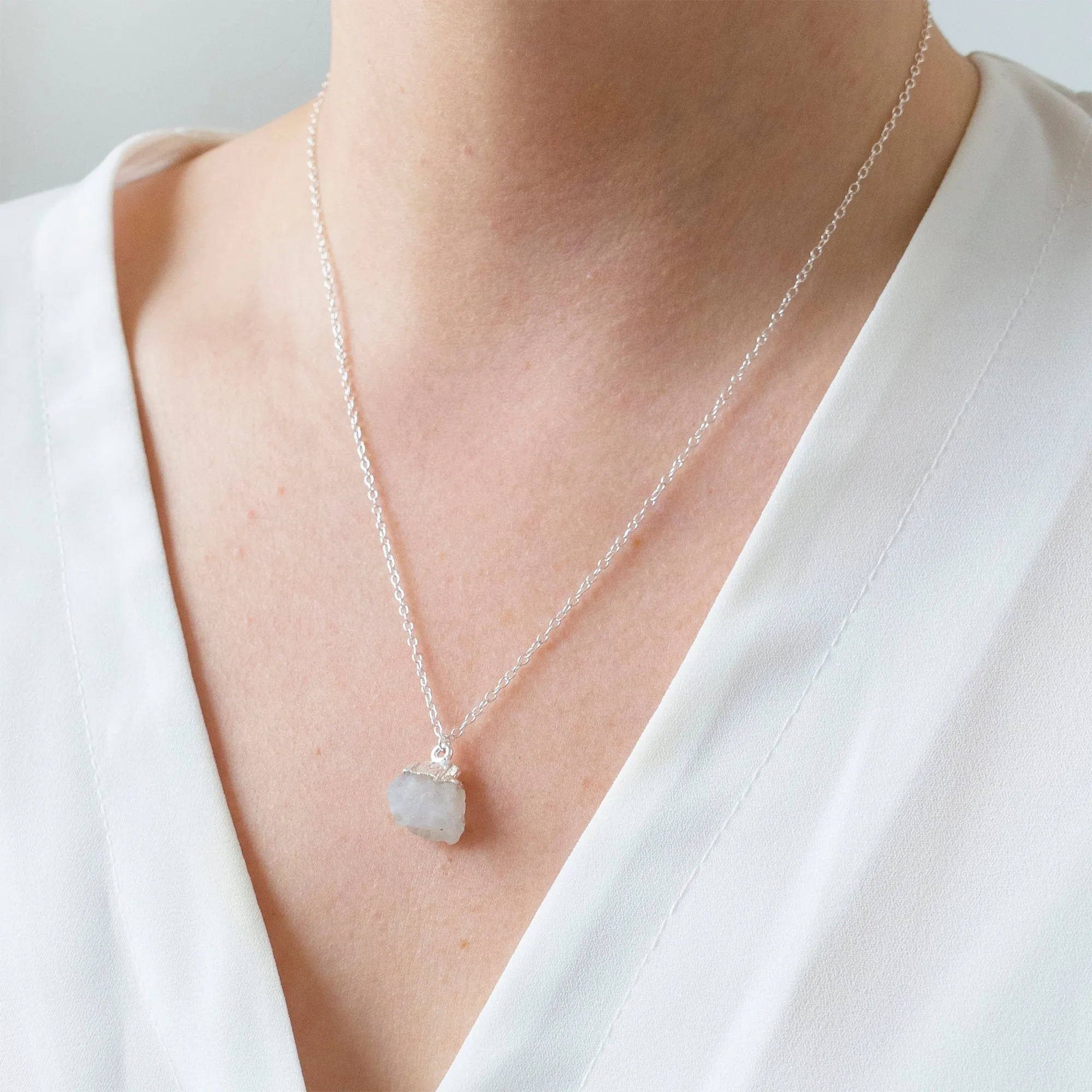 Silver Moonstone Raw Crystal Necklace