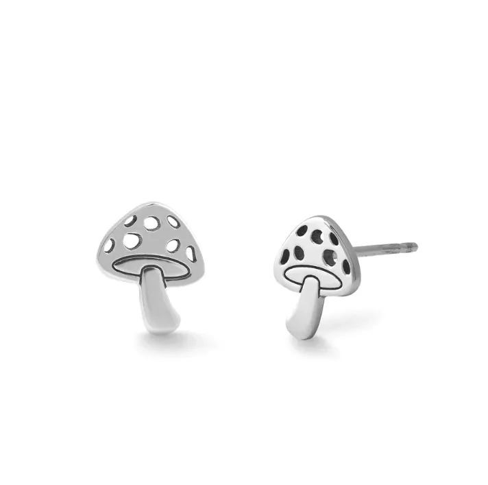 Silver Mushroom Stud Earrings