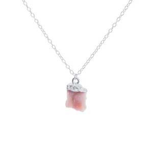 Silver Pink Opal Raw Crystal Necklace