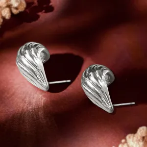 Silver Rib Curve Drop Earrings