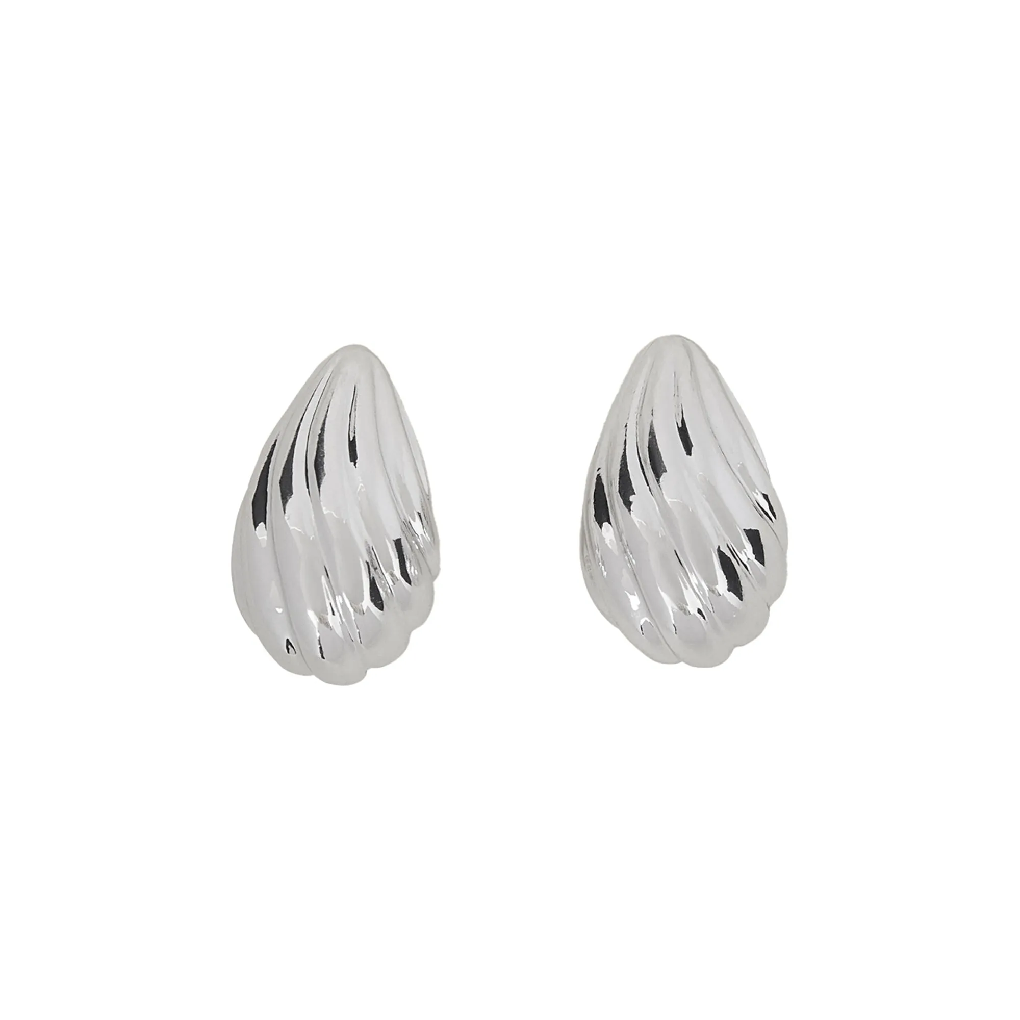 Silver Rib Curve Drop Earrings