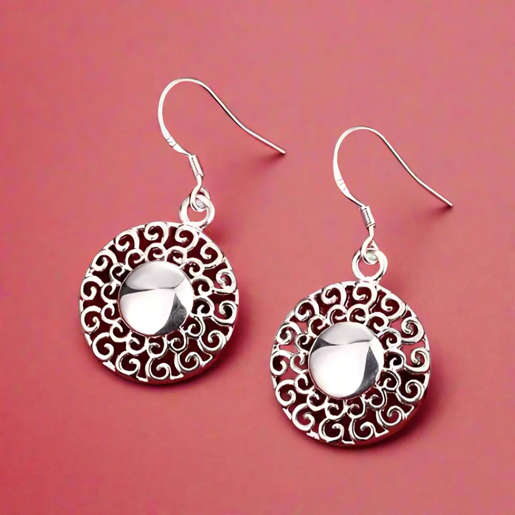 Soleil Silver Drop Earrings – Elegant Swirls for Women