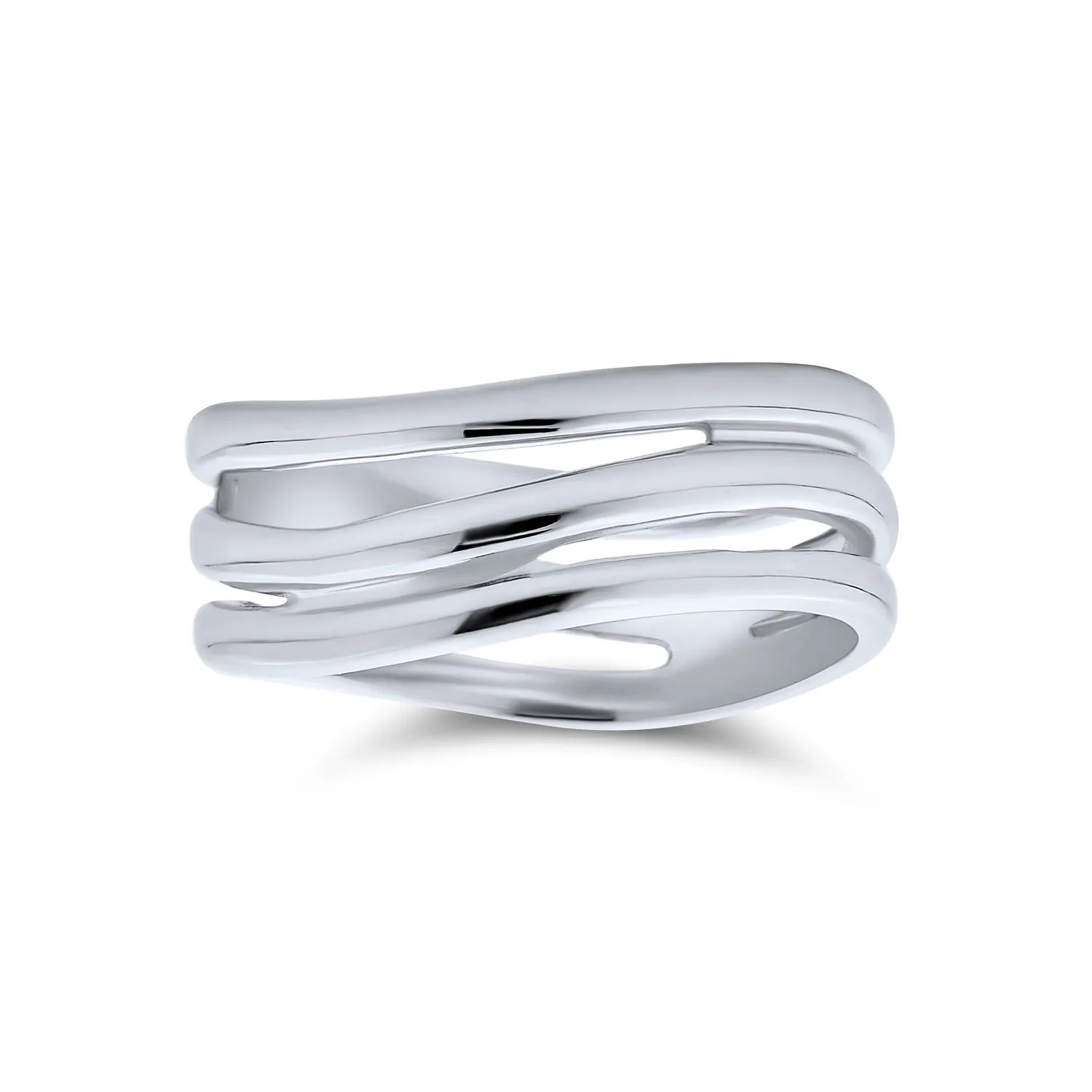 Stacking Style Silver Ring: Three Row Wide Band for Men Polished Sterling