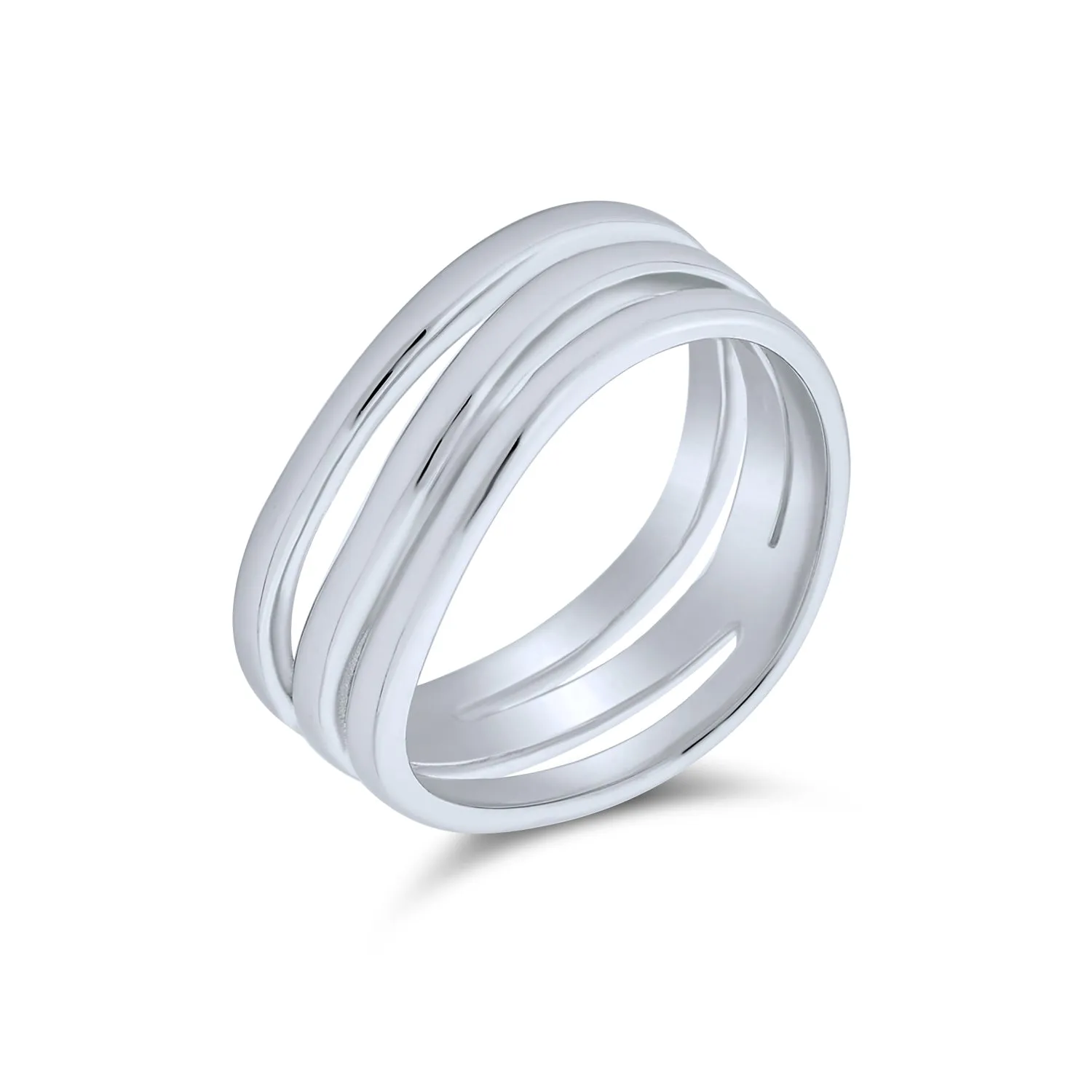 Stacking Style Silver Ring: Three Row Wide Band for Men Polished Sterling