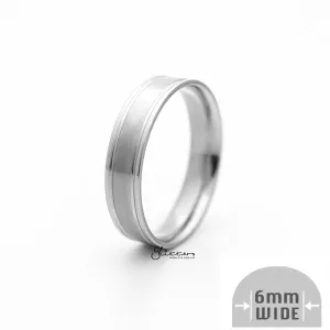 Stainless Steel 6mm Wide Brushed Center Band Ring - Silver