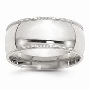 Sterling Silver 9mm Milgrain Comfort Fit Wedding Band Ring