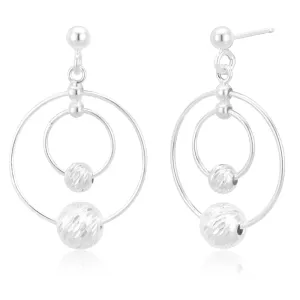 Sterling Silver Double Hoop and Ball Stud Drop Earrings