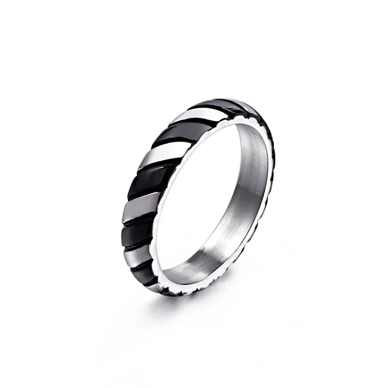 Stylish Couples' Striped Titanium Steel Rings - European and American Fashion Accessories for Men and Women