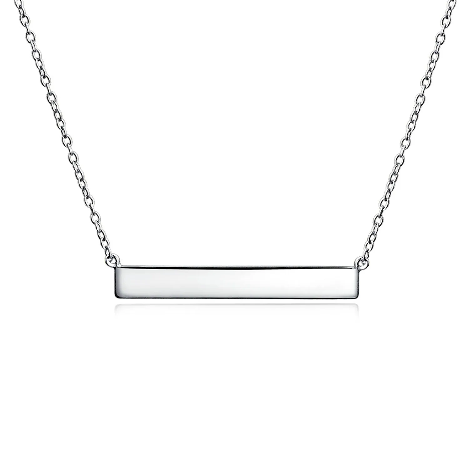 Thin Name Plated Bar Pendant Necklace 14K Rose Gold Sterling Silver