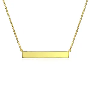 Thin Name Plated Bar Pendant Necklace 14K Rose Gold Sterling Silver