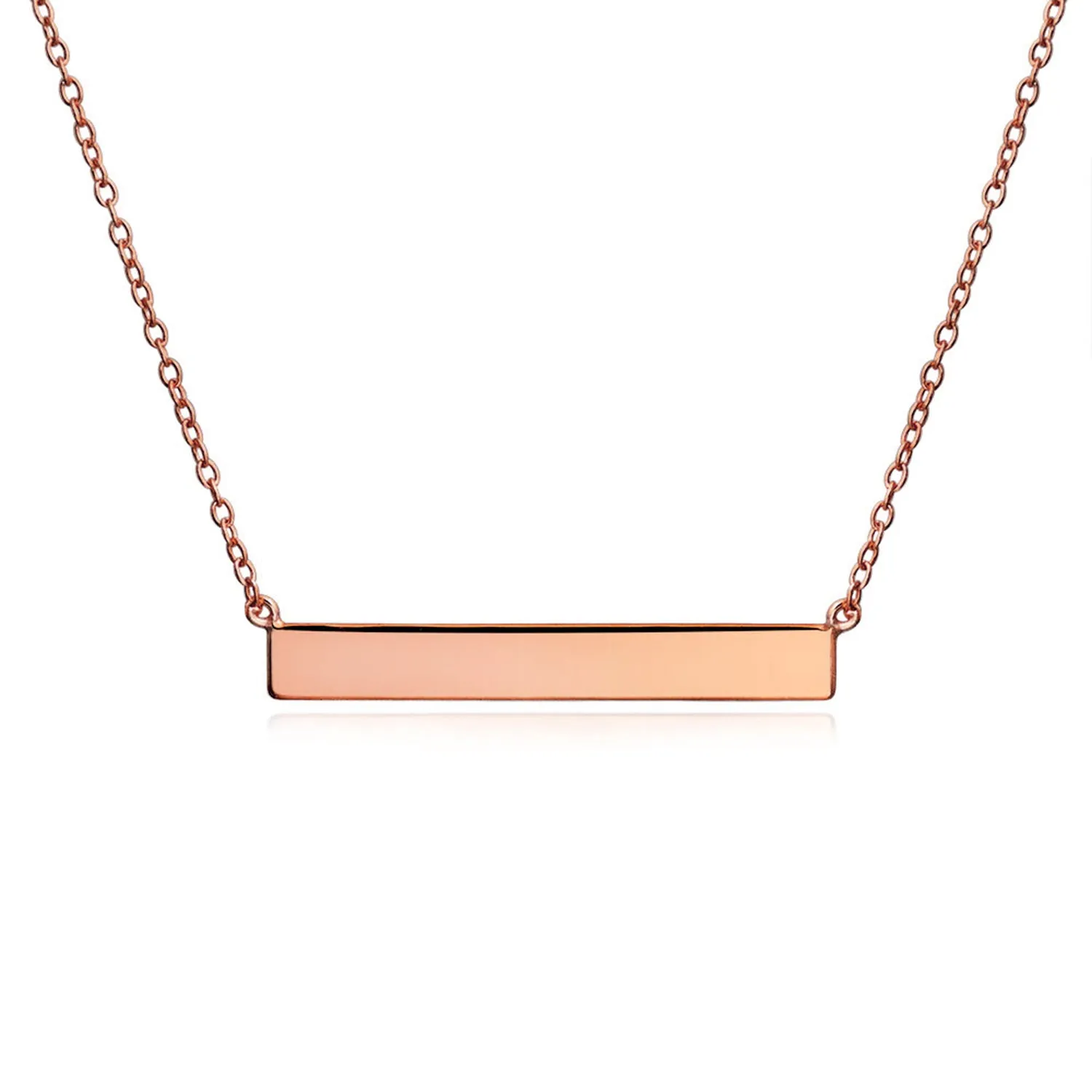 Thin Name Plated Bar Pendant Necklace 14K Rose Gold Sterling Silver