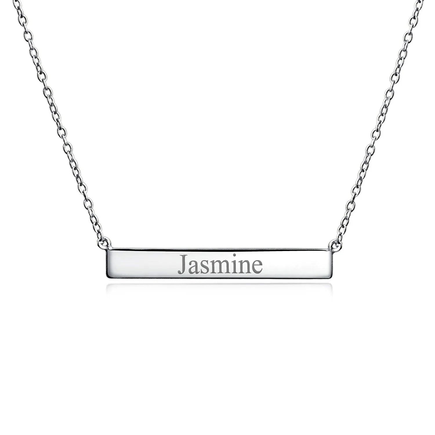 Thin Name Plated Bar Pendant Necklace 14K Rose Gold Sterling Silver