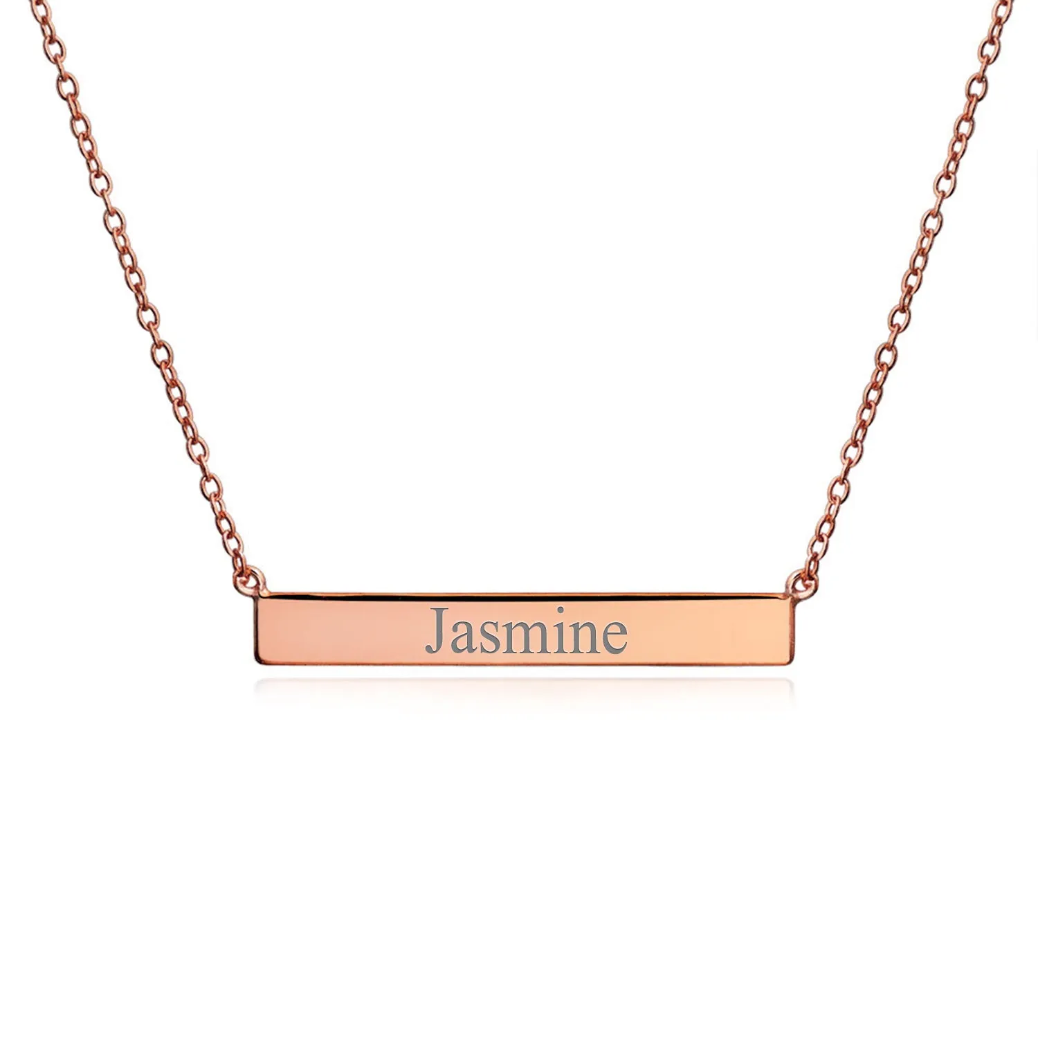 Thin Name Plated Bar Pendant Necklace 14K Rose Gold Sterling Silver