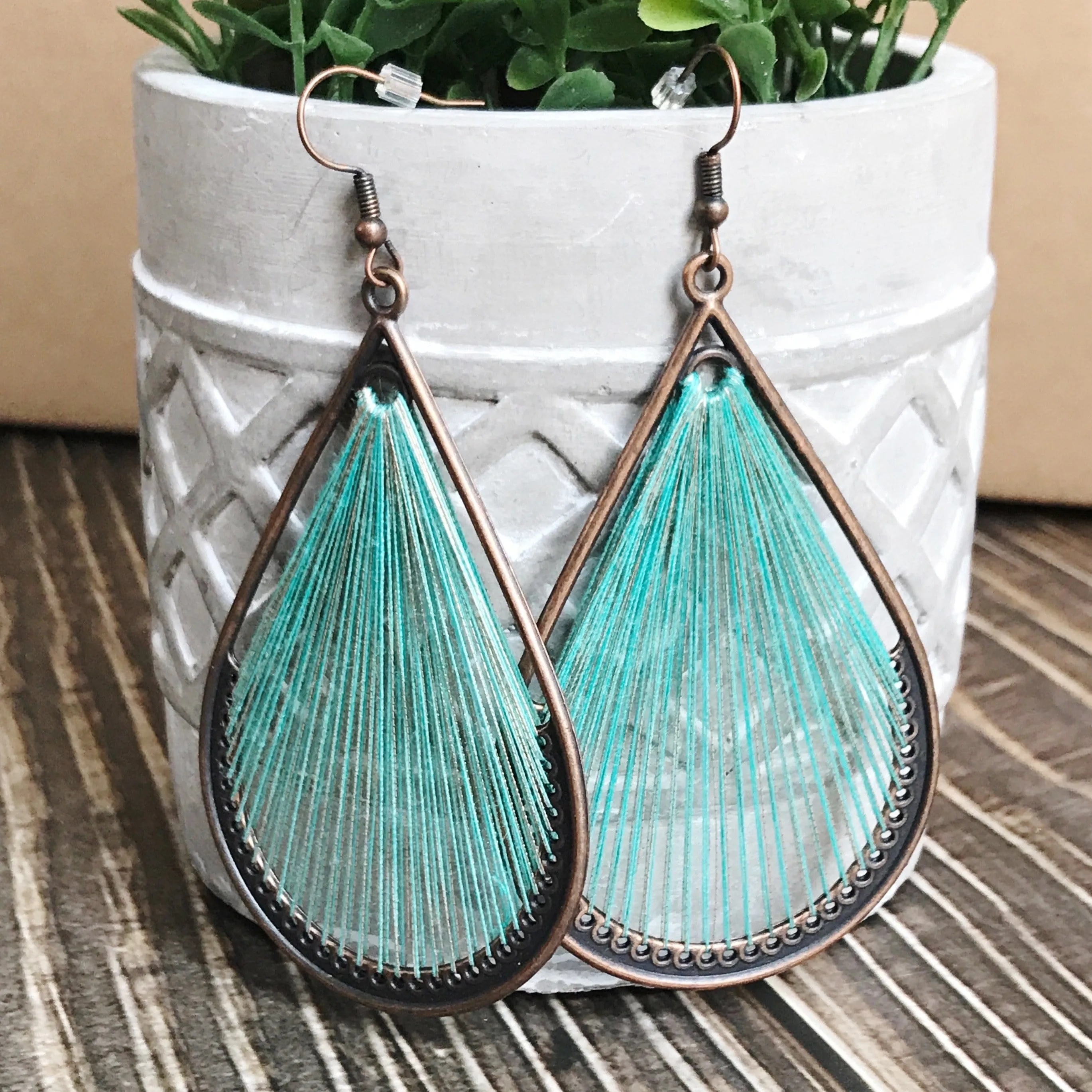 Threaded Boho Dangle Teardrop and Triangle Earrings