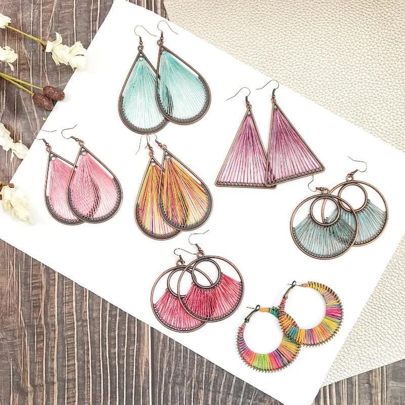 Threaded Boho Dangle Teardrop and Triangle Earrings