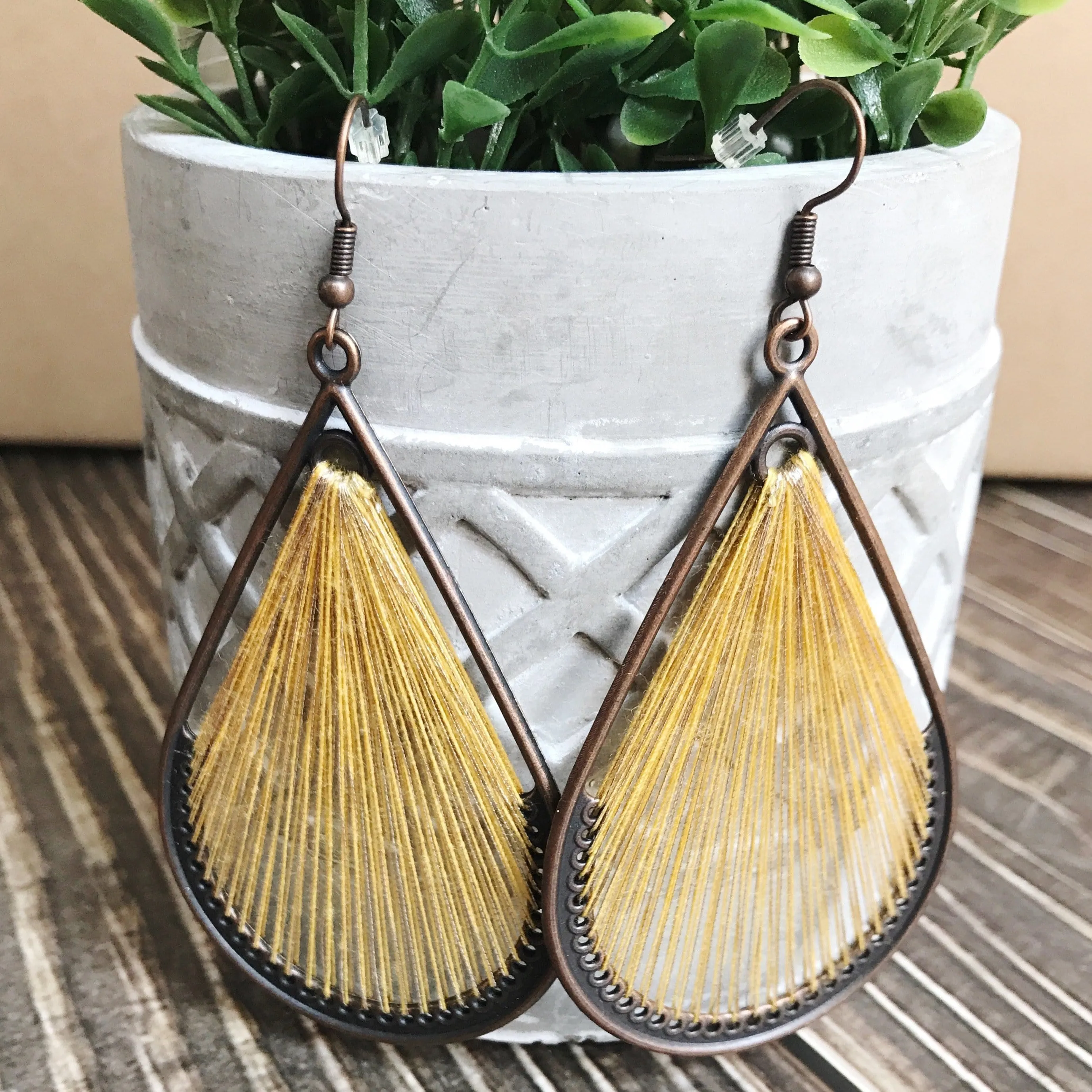 Threaded Boho Dangle Teardrop and Triangle Earrings